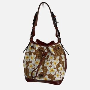 Dooney & Bourke Plumeria White Floral Drawstring Bucket Bag Coated Cotton